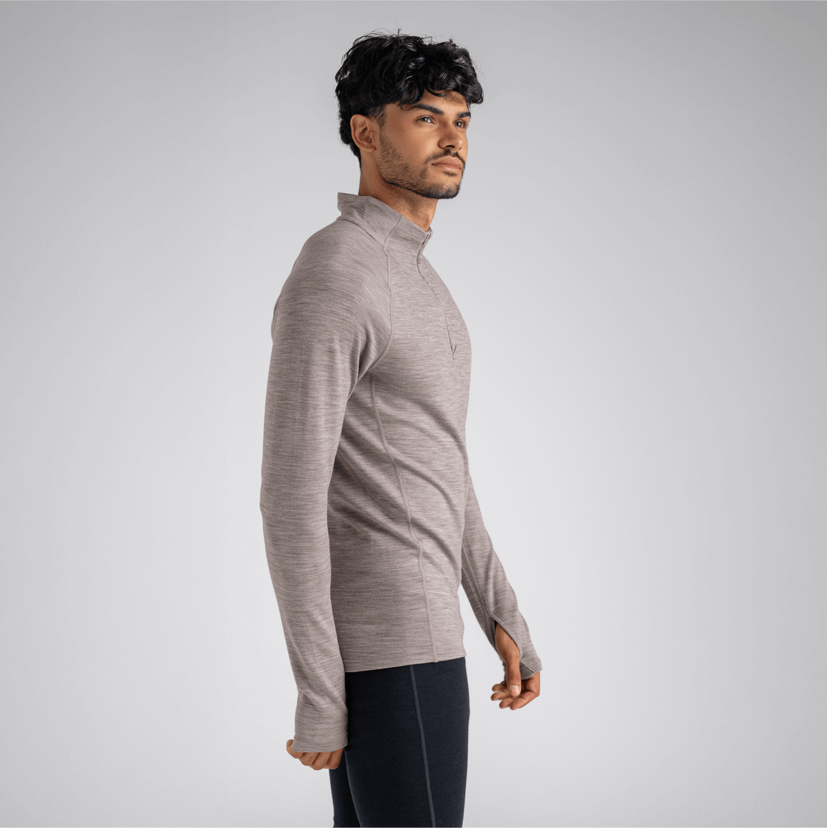Hejma Men's Merino Zip Top — Taupe Beige